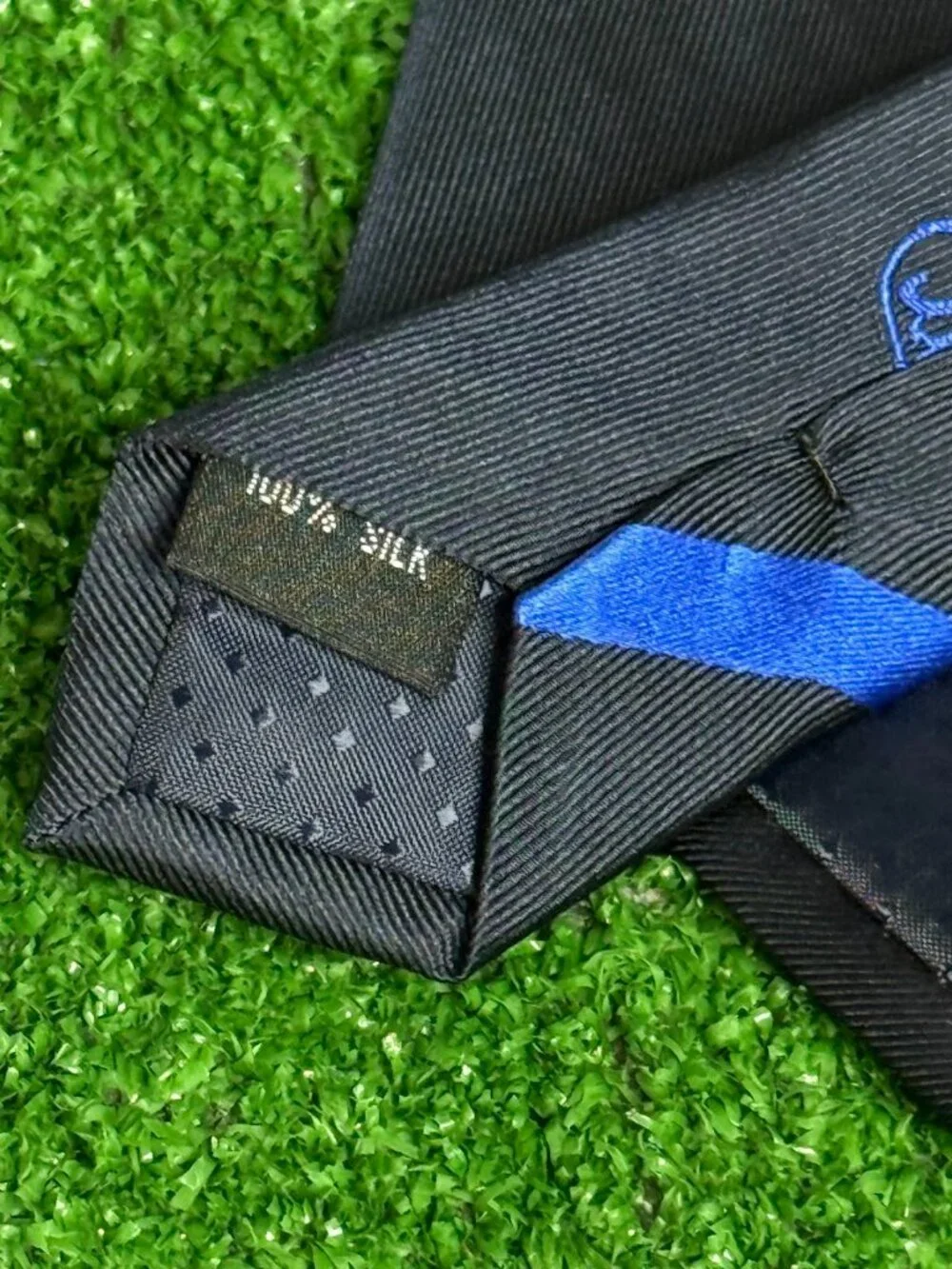 Rare FNH LLC Military Operations Monogram Silk Regimental Tie Navy Royal Silk